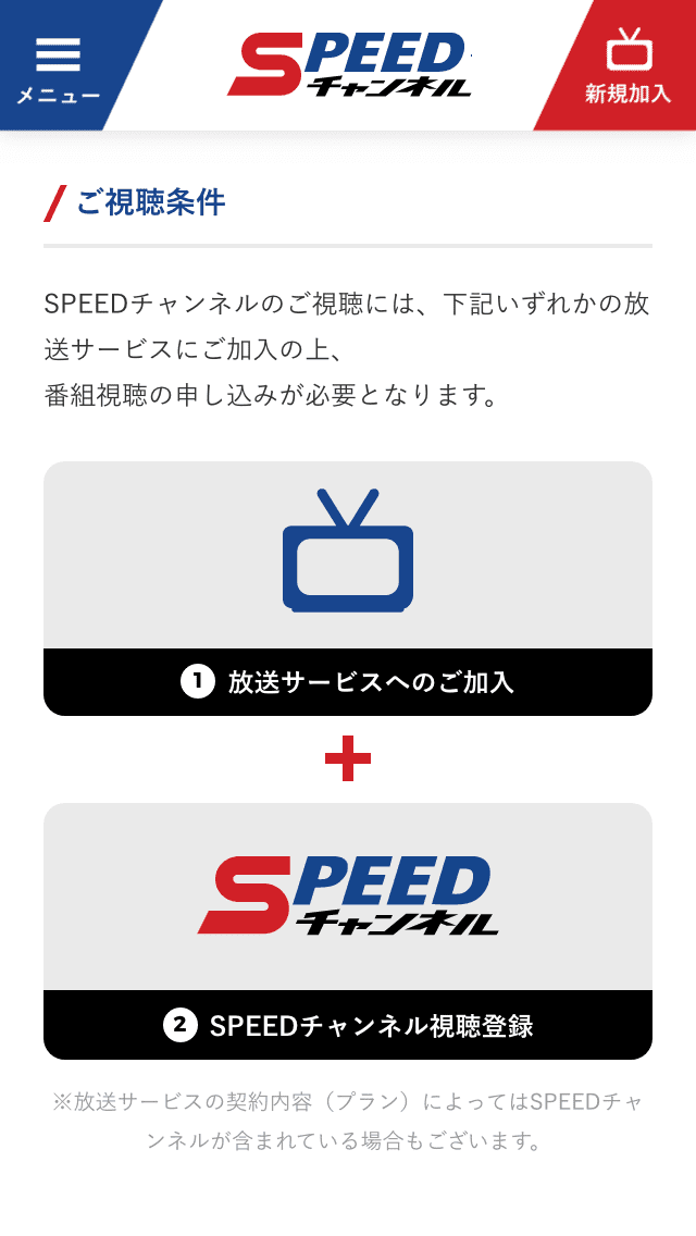 SPEEDチャンネルサイトのスマートフォン表示